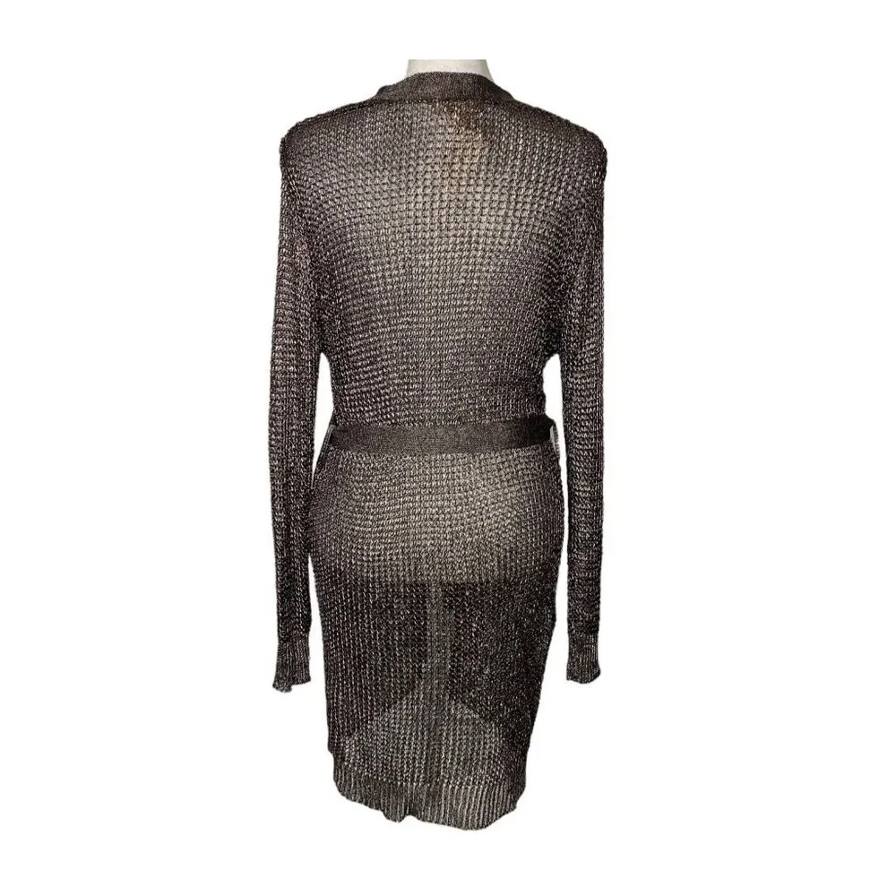 LOVE SENSE Women Metallic Knit‎ Sweater Sz M Silver Gunmetal Renaissance Goth